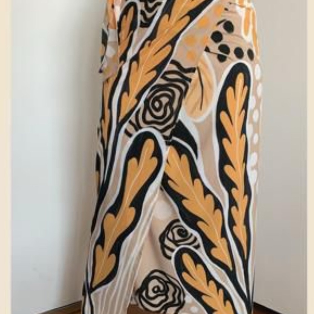 Abstract Patterned Wrap Skirt - Black, White, Tan